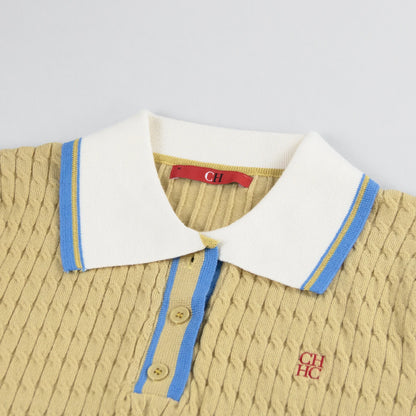 Embroidered Knit Polo Shirt Women Short Sleeve Cotton