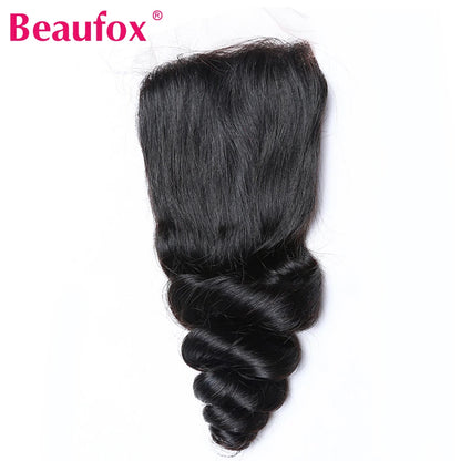 Beaufox Loose Wave Human Hair Bundles With Closure