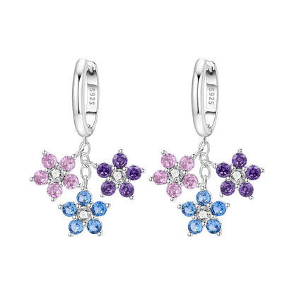 S925 Sterling Silver Iris Flower Hoop Earrings for Women