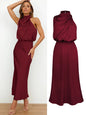 Elegant Silk Satin Sleeveless Long Dress for Women