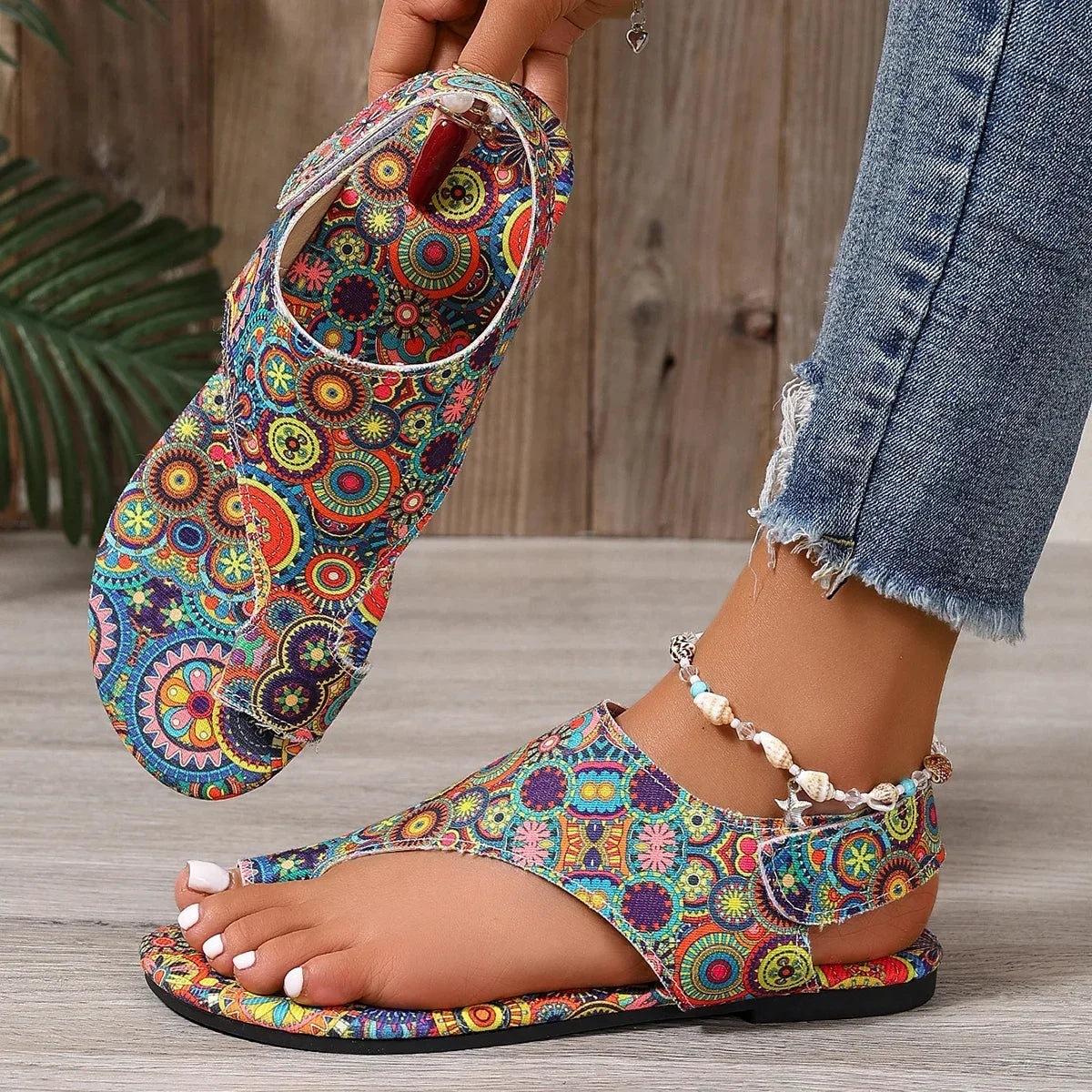 Women Flat Sandals Printed Bohemia Roman Style Shoes