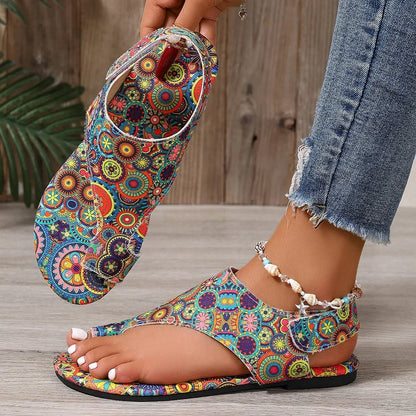 Women Flat Sandals Printed Bohemia Roman Style Shoes