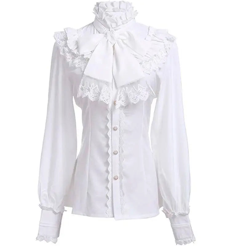 Women's Vintage Ruffle Collar Lace Trim Blouse