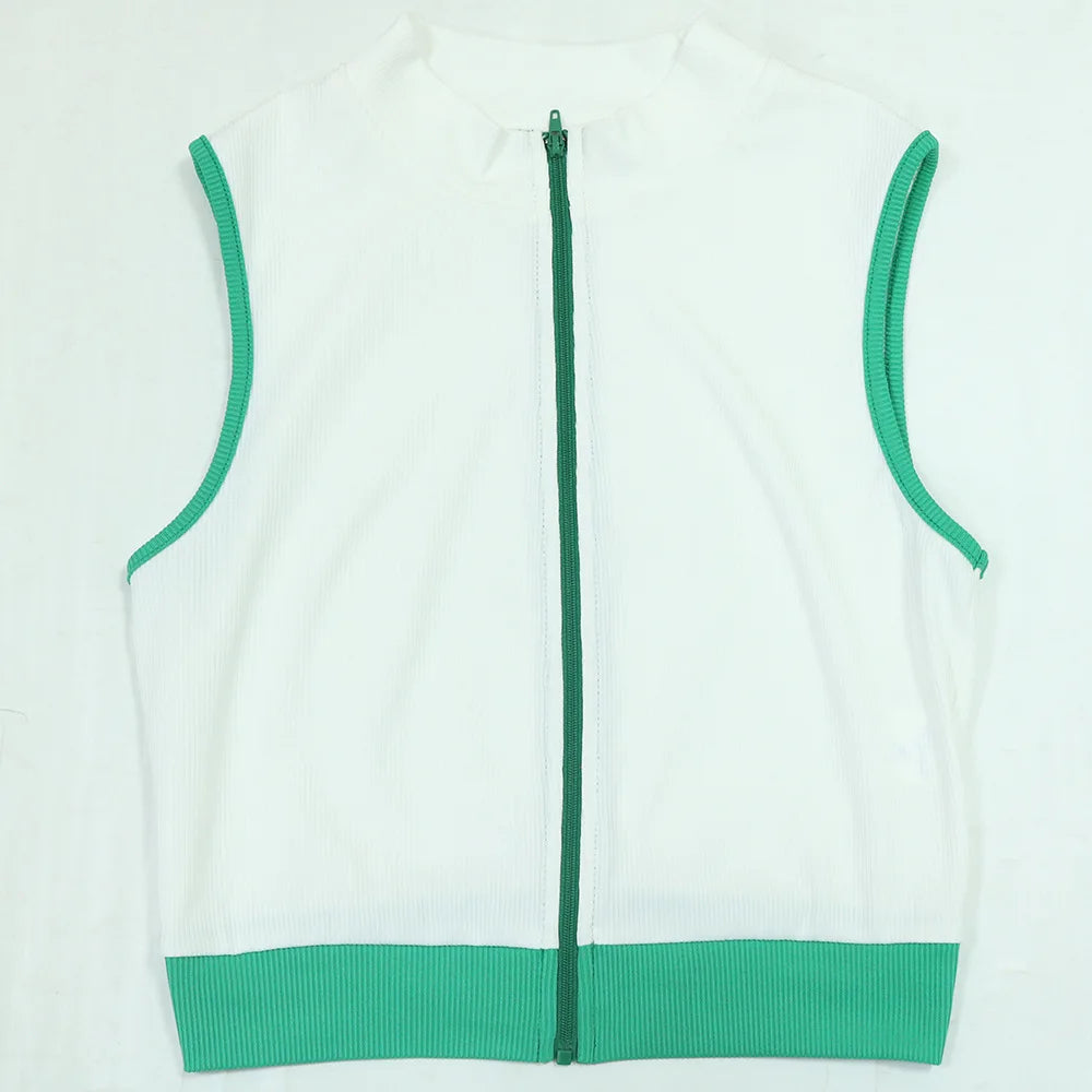 CM.YAYA Women's Sleeveless V-Neck Vest and Pleated Skirt