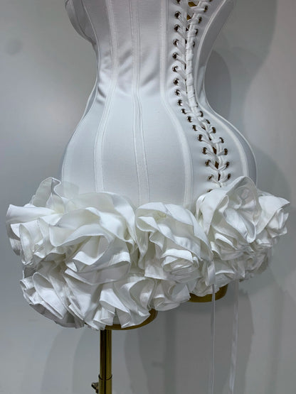 Women Strapless Backless Flower Embellished Mini Dress