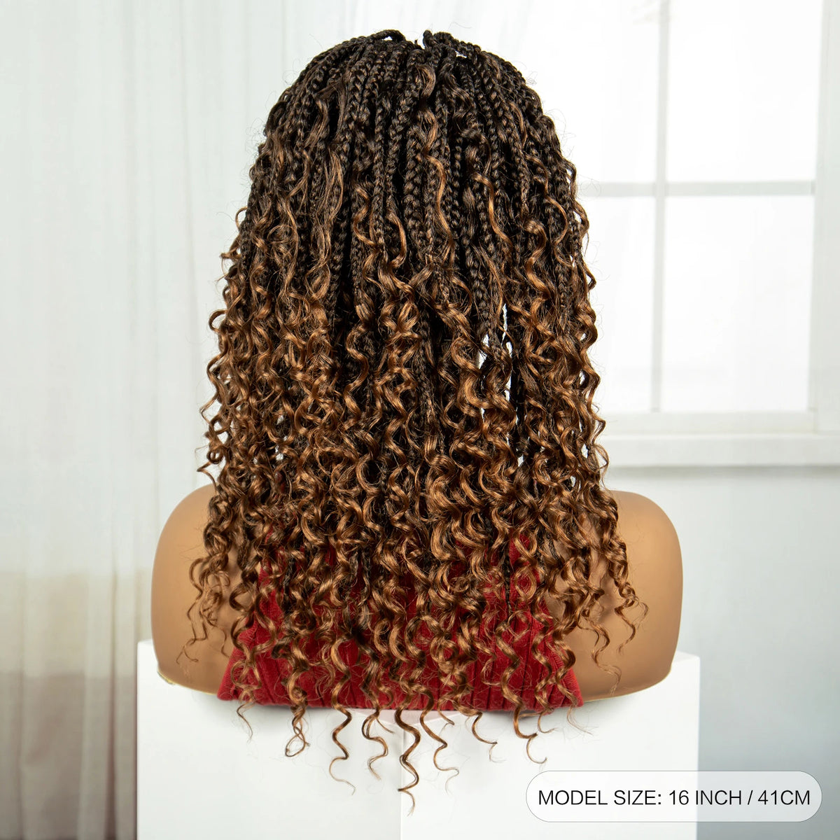 Knotless Box Braided Wigs with Curly Ends 16 Inches Synthetic