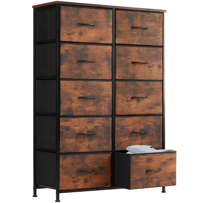 JHK Bedside Table with 10 Fabric Drawers and Steel Frame