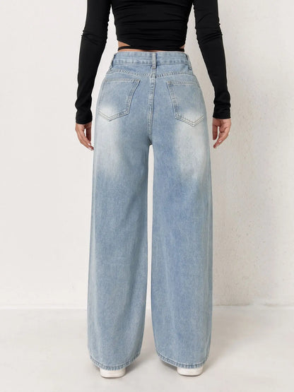 Light Blue Wide Leg Denim Jeans for Women