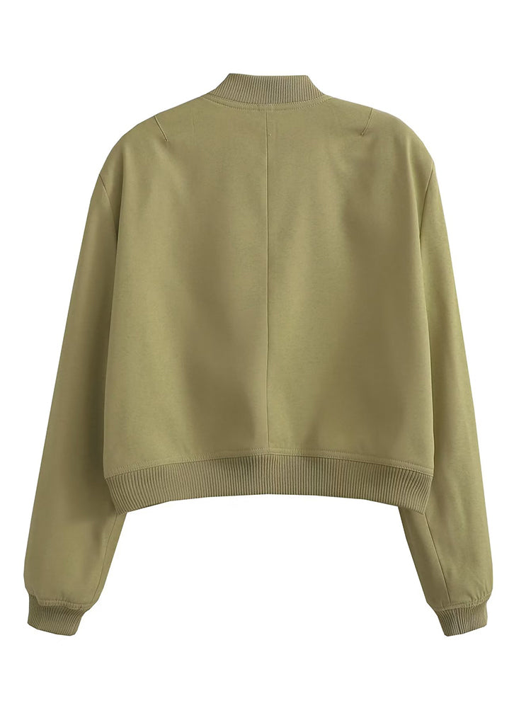 Willshela Women Solid V-Neck Bomber Jacket