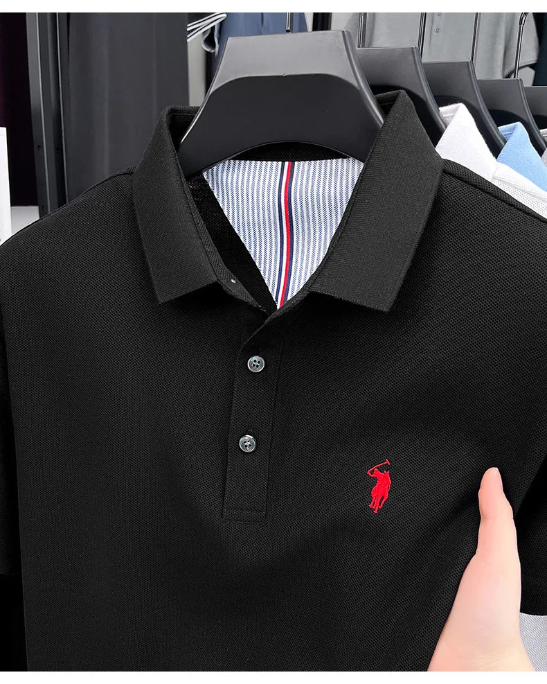 Men's Short Sleeve Cotton Polo Shirt with Embroidery