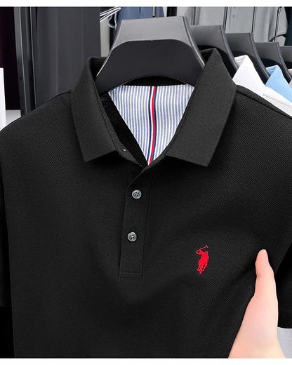 Men's Short Sleeve Cotton Polo Shirt with Embroidery