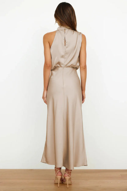 Elegant Silk Satin Sleeveless Long Dress for Women