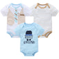Baby Boy Summer Cotton Bodysuit Set Blue Grey Tie Print