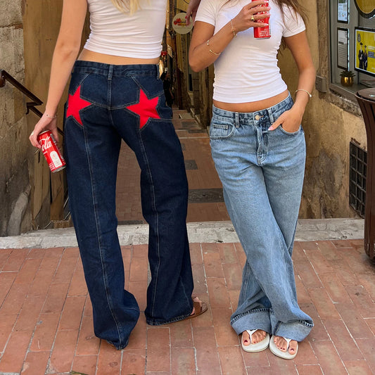 Women's Vintage Star Pattern Loose Denim Jeans