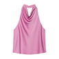 Black Satin Backless Halter Top for Women