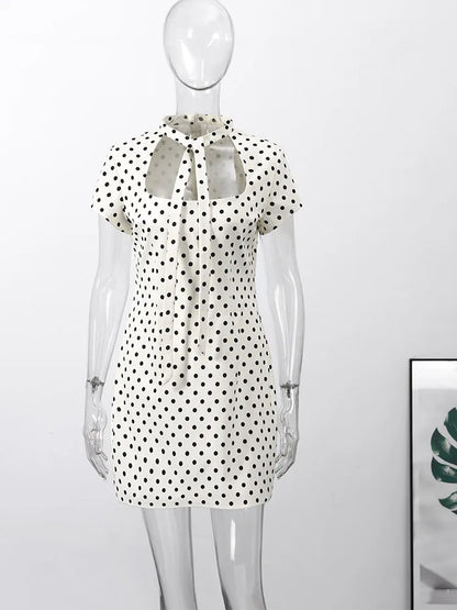 Hollow Out Polka Dot Women Dress with Zipper Closure