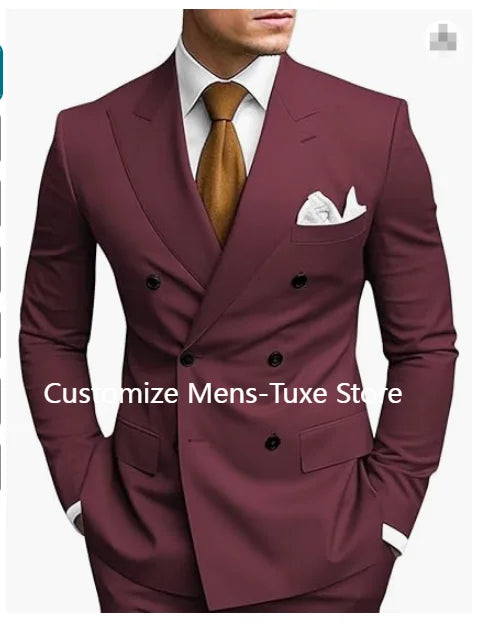 Brown Men's Slim Fit Double Breasted Suit Blazer