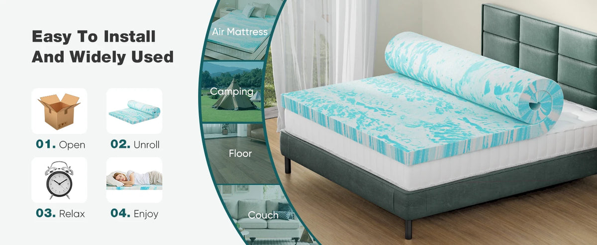 JHK Queen Size Memory Foam Mattress Topper Cooling Gel