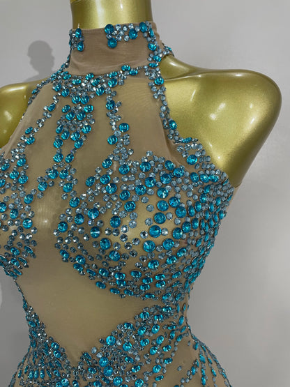 Sparkly Rhinestones Mesh See Through Dress for Women