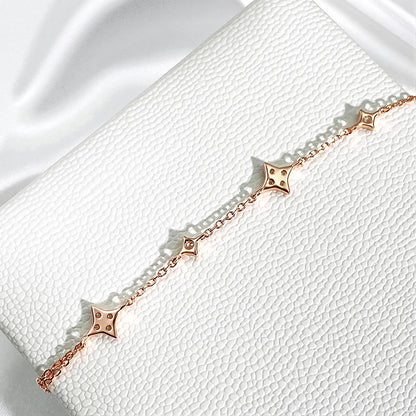 Moissanite Charm Bracelet 14K Plated Silver Adjustable