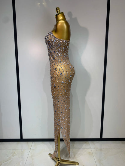 Luxury Rhinestone Mesh Bodycon Dress for Women