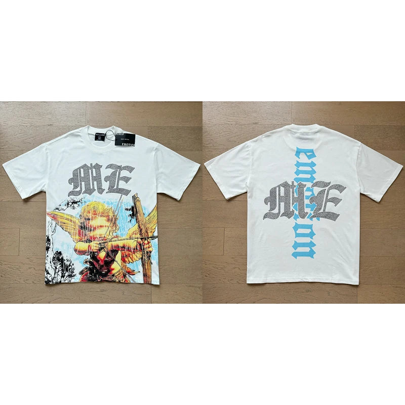 Mixed Emotion Cotton T-Shirt for Couples with Angel Print