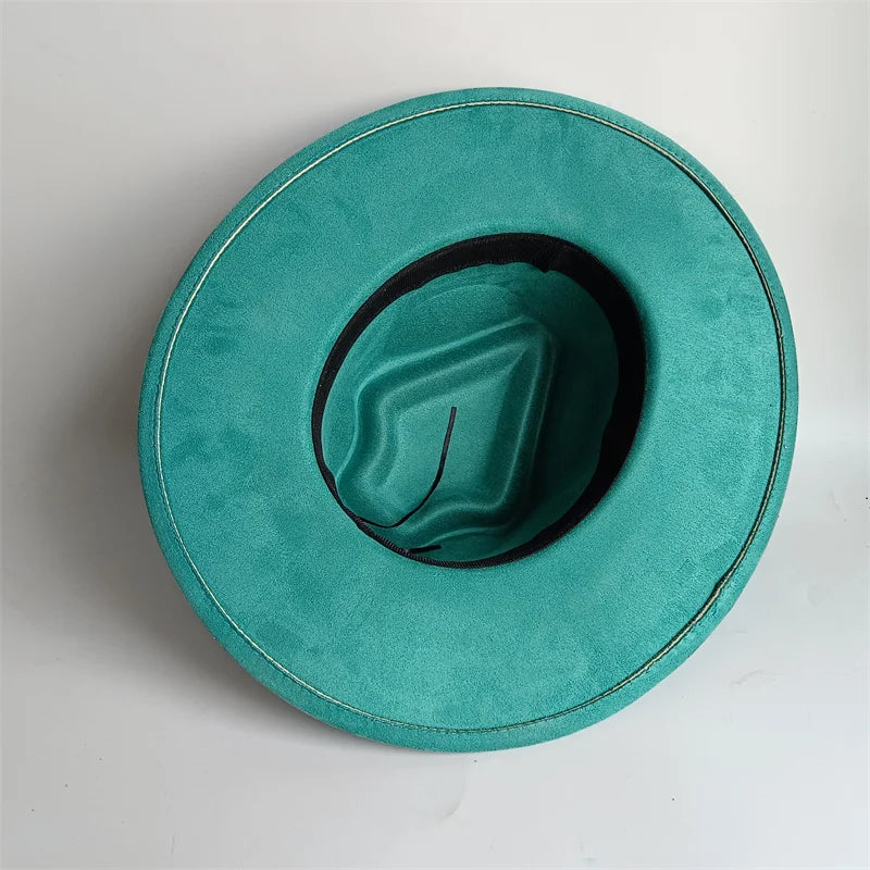Dark Turquoise Suede Fedora Hat for Men and Women