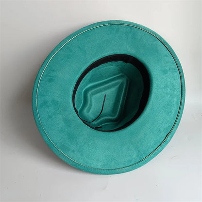 Dark Turquoise Suede Fedora Hat for Men and Women