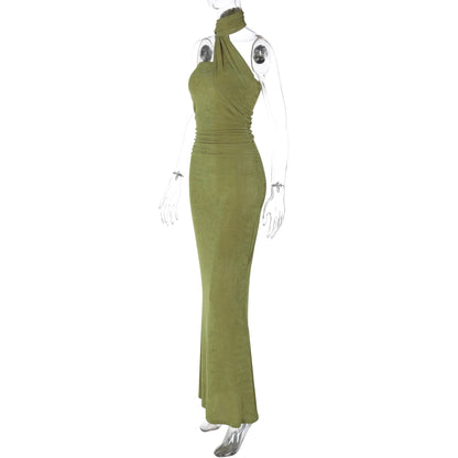Hugcitar Halter Backless Ruched Bodycon Maxi Dress