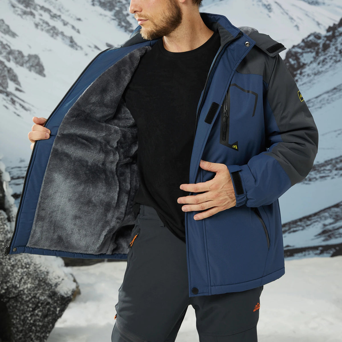 Men's Waterproof Fleece Ski Jacket Parka