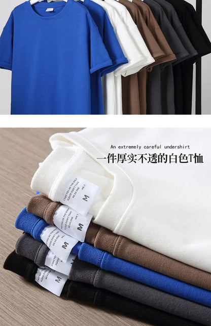 Black White Cotton T-Shirt Heavy-Duty Short Sleeves