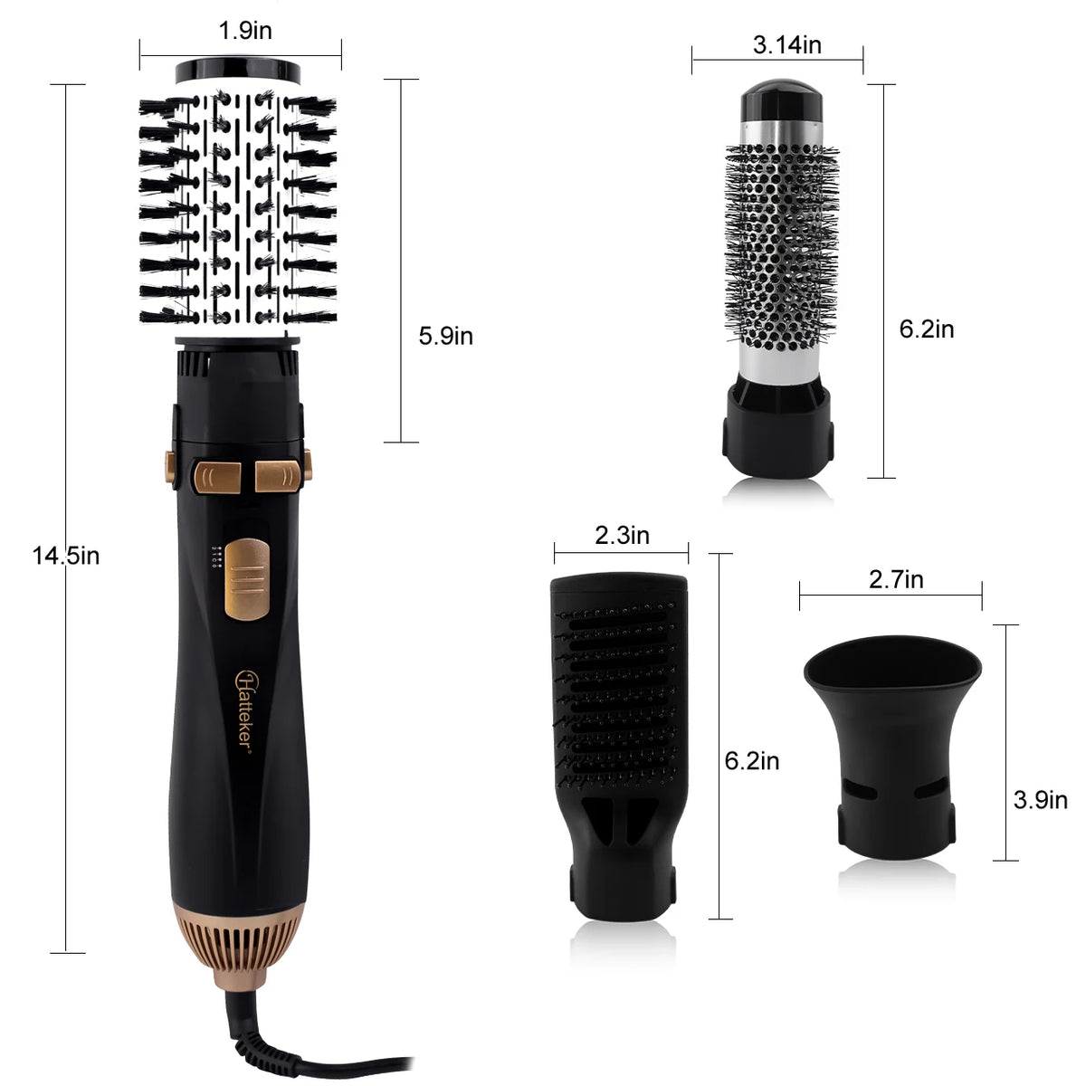 Hatteker 4-Head Hot Air Brush Hair Dryer and Straightener