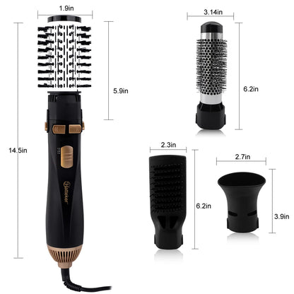 Hatteker 4-Head Hot Air Brush Hair Dryer and Straightener