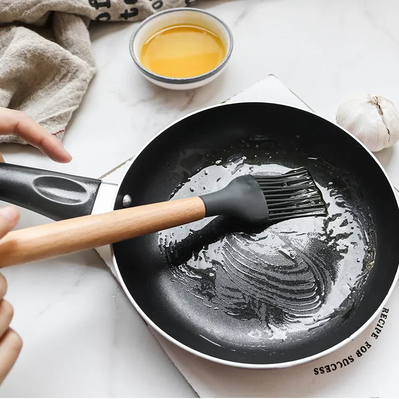 12 Piece Silicone Kitchen Utensils Set with Wooden Handle