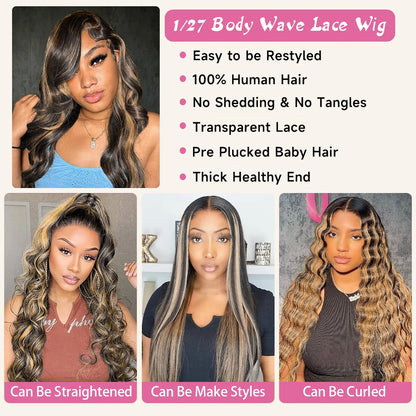 32 Inch Body Wave 1B/27 Highlight Lace Frontal Wig
