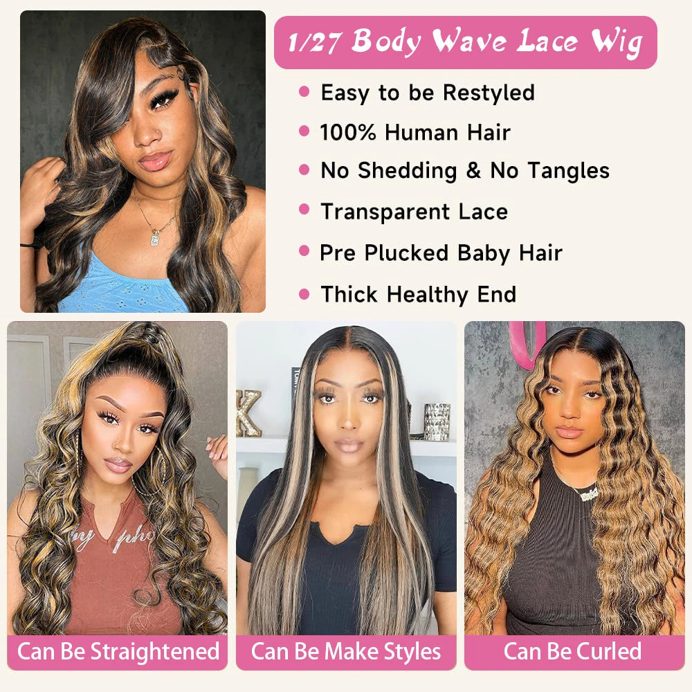 32 Inch Body Wave 1B/27 Highlight Lace Frontal Wig