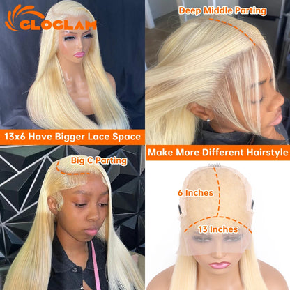 Straight 360 Lace Front Wig Human Hair Blonde 613