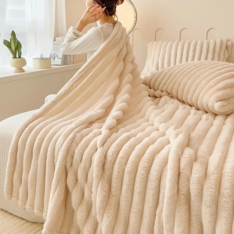 Thickened Wide Striped Flannel Multifunctional Blanket