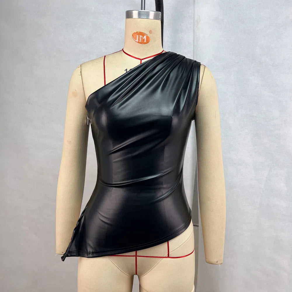Slim Sleeveless One-Shoulder Zipper Jacket