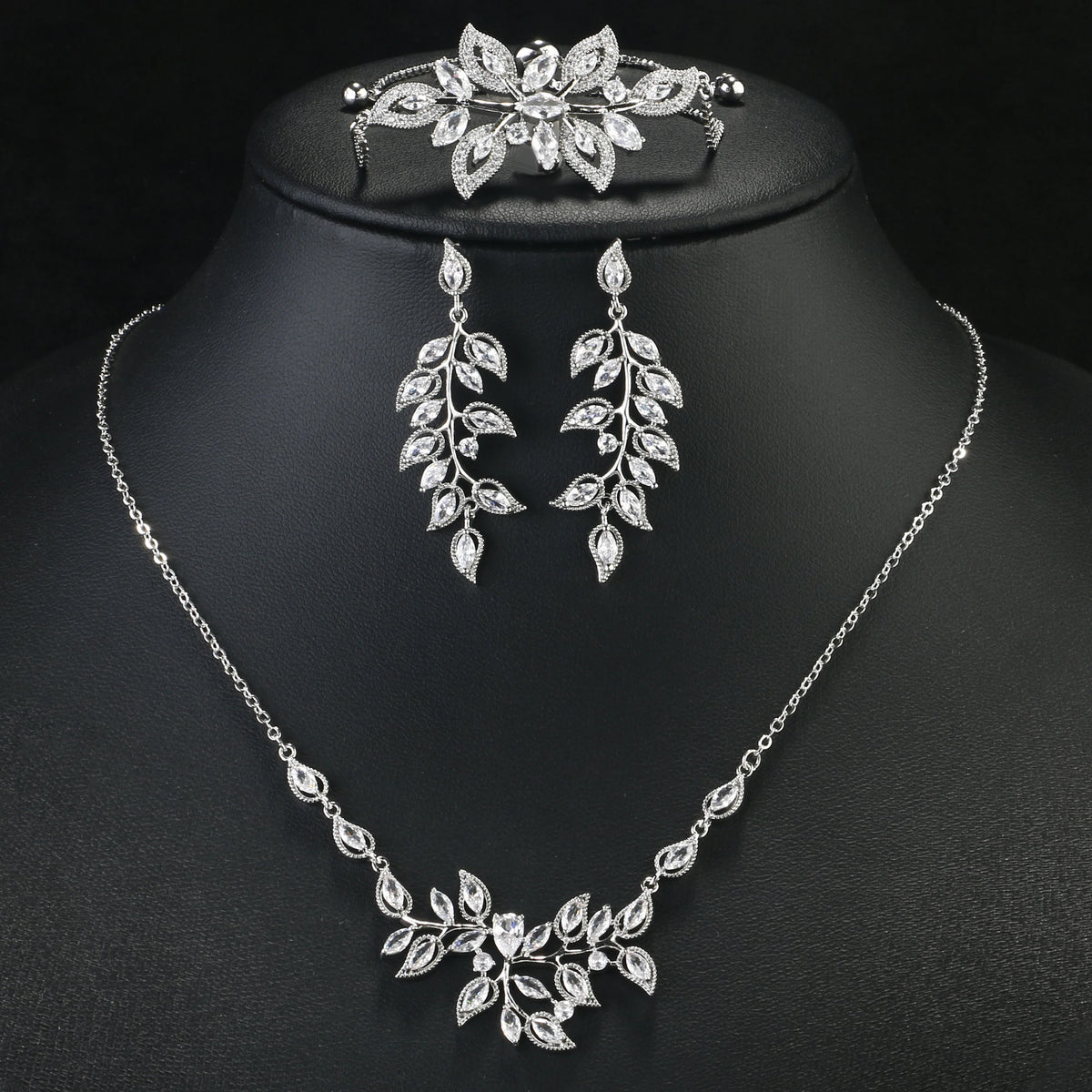 ZAKOL Brilliant Zirconia Leaf Jewelry Set for Women