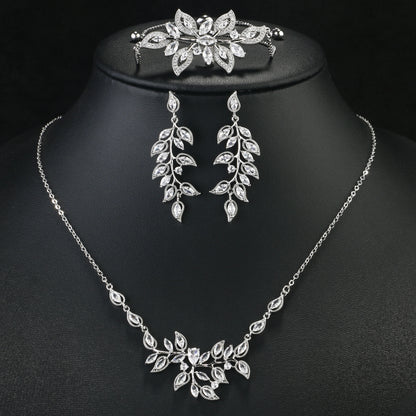 ZAKOL Brilliant Zirconia Leaf Jewelry Set for Women