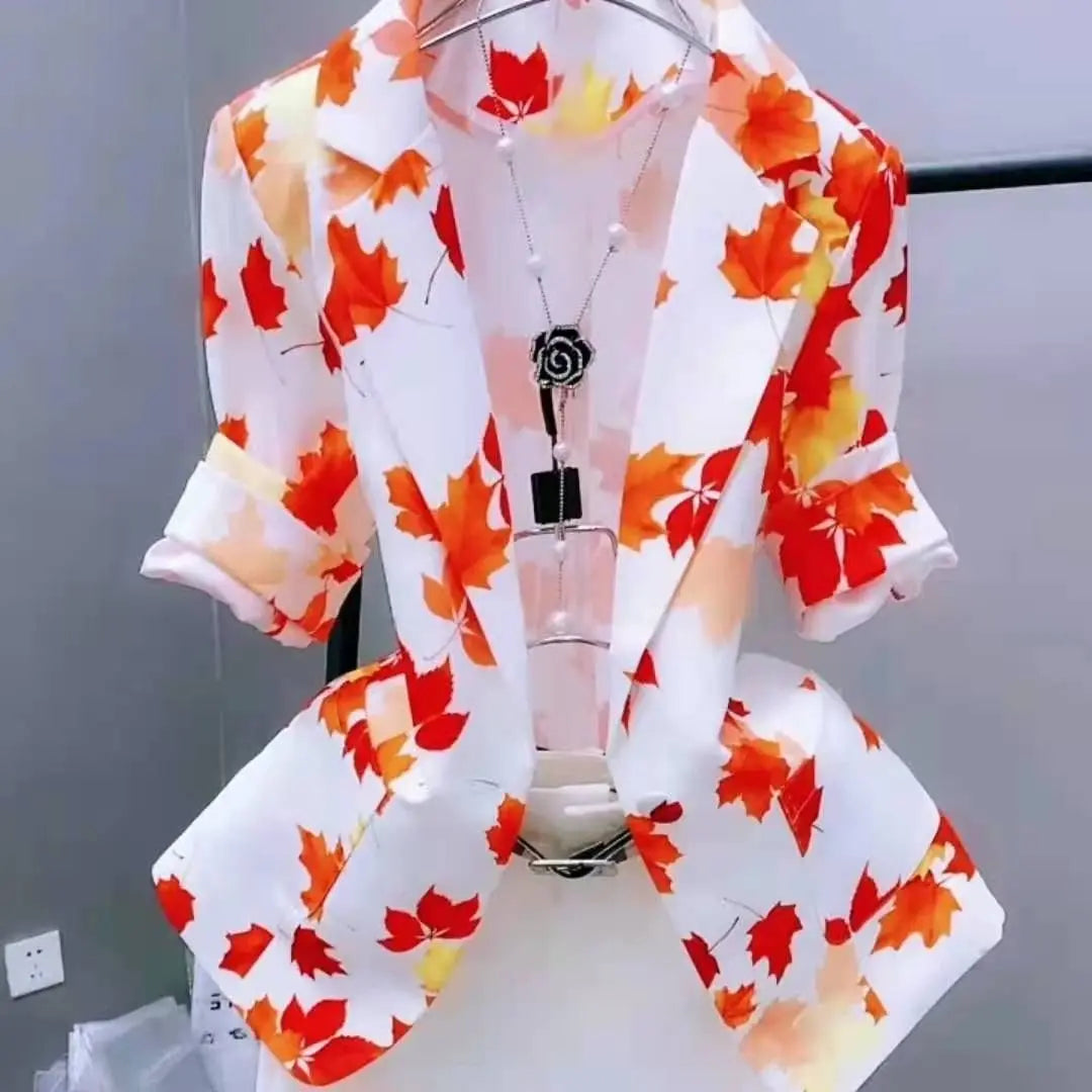 Women Printed Blazer Cardigan Short Jacket
