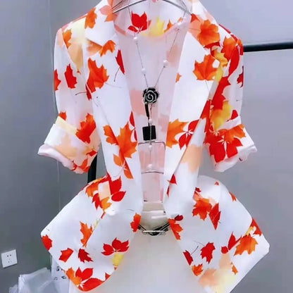 Women Printed Blazer Cardigan Short Jacket