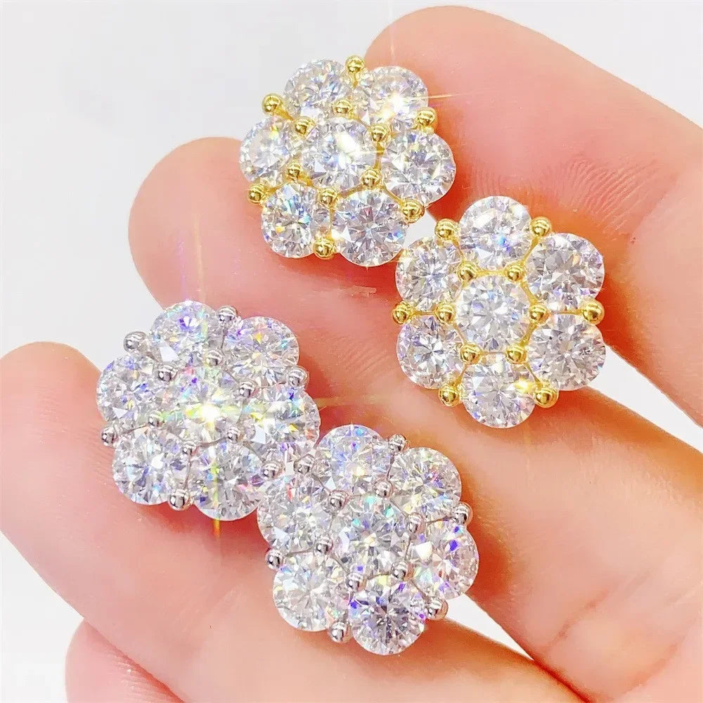 Classic Moissanite Diamond Flower Stud Earrings in Silver
