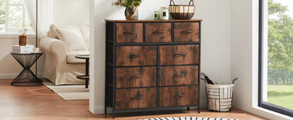 JHK Modern Fabric Dresser With 9 Storage Drawers