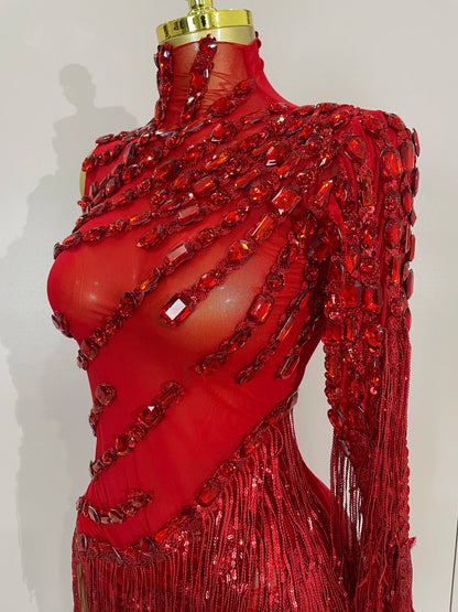 Sparkly Rhinestones One Shoulder See-Through Dress