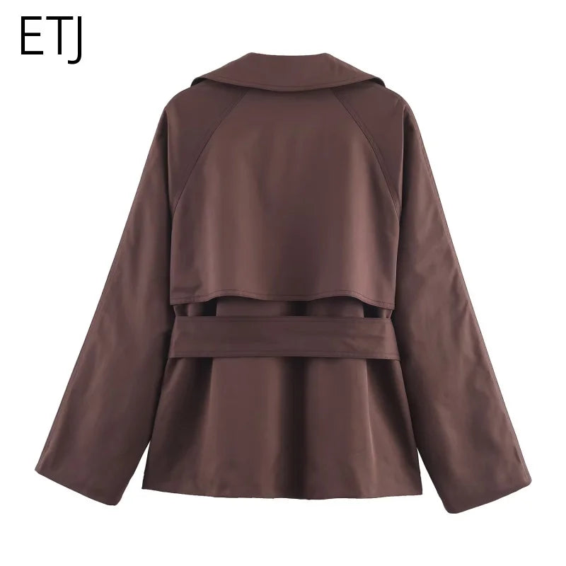Women's Casual Double-Breasted Trench Coat in Maillard Color