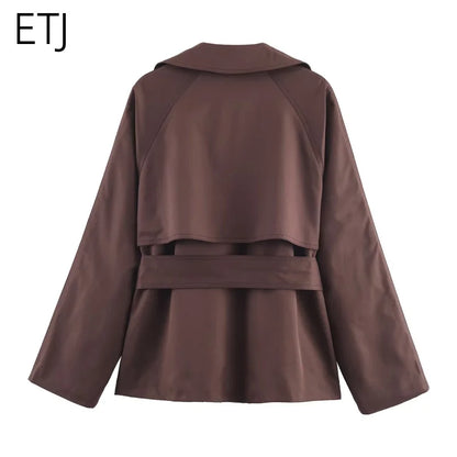 Women's Casual Double-Breasted Trench Coat in Maillard Color