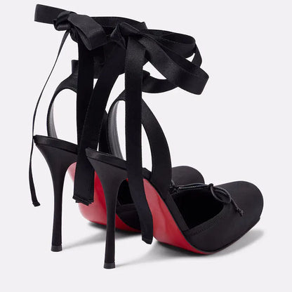 High-Heeled Satin Bow Ankle Strap Sandals for Women