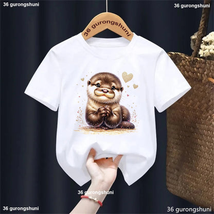 Kawaii Otter Love Printed T-Shirt for Kids